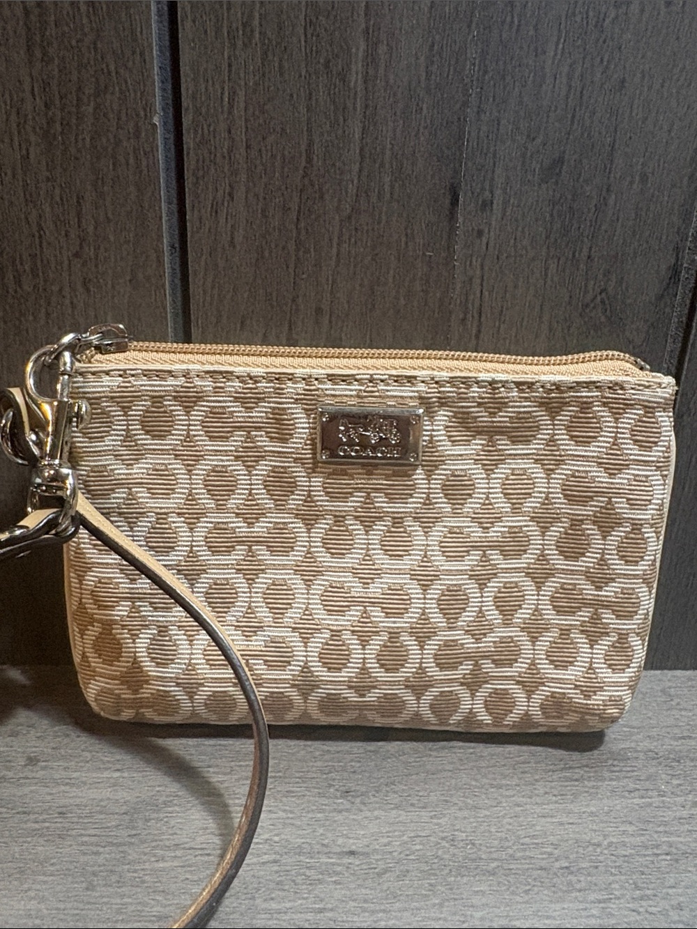 Coach Beige Signature Canvas Wristlet #16